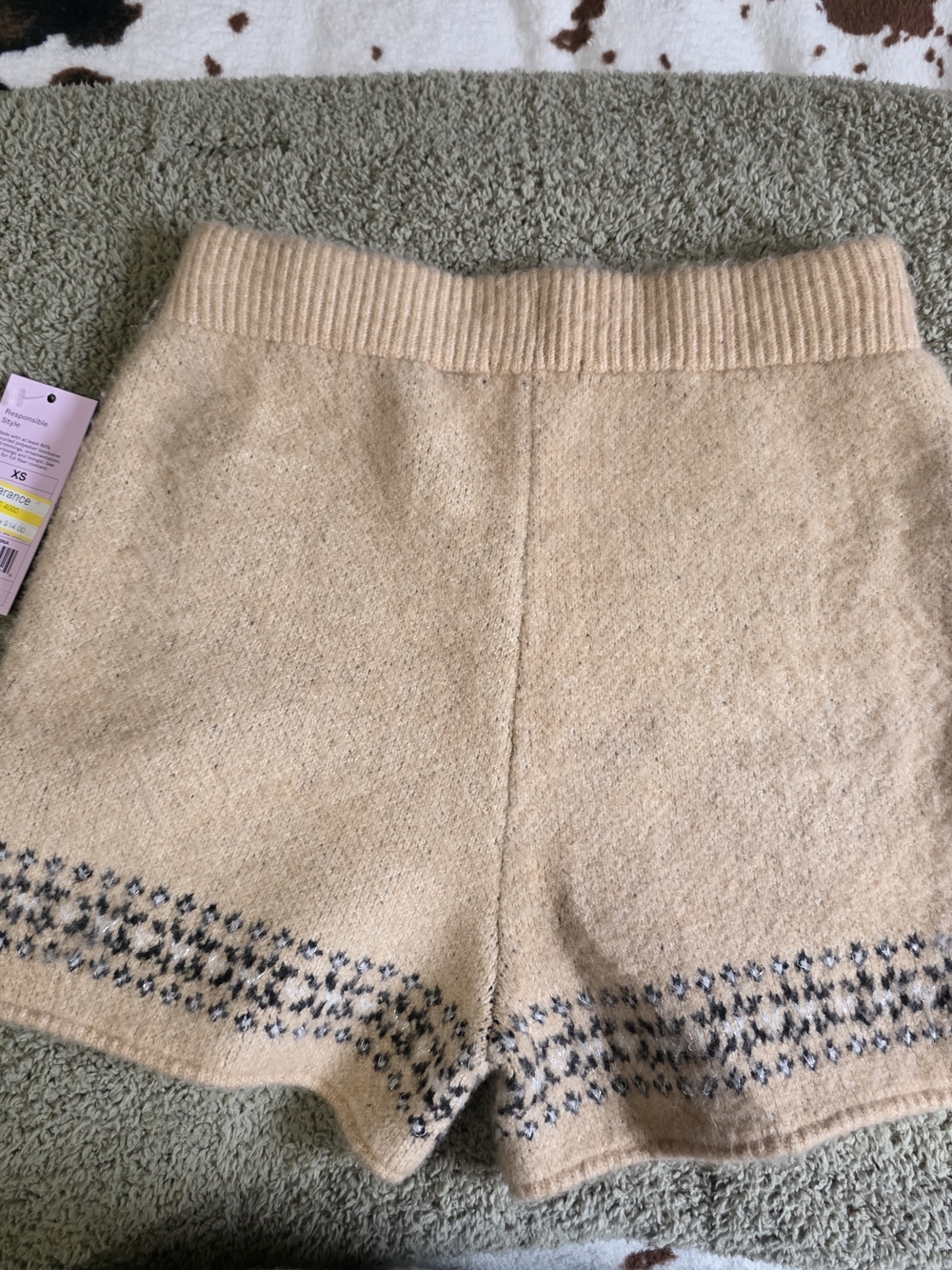 wild fable Cream Knit Shorts with Patterned Hem